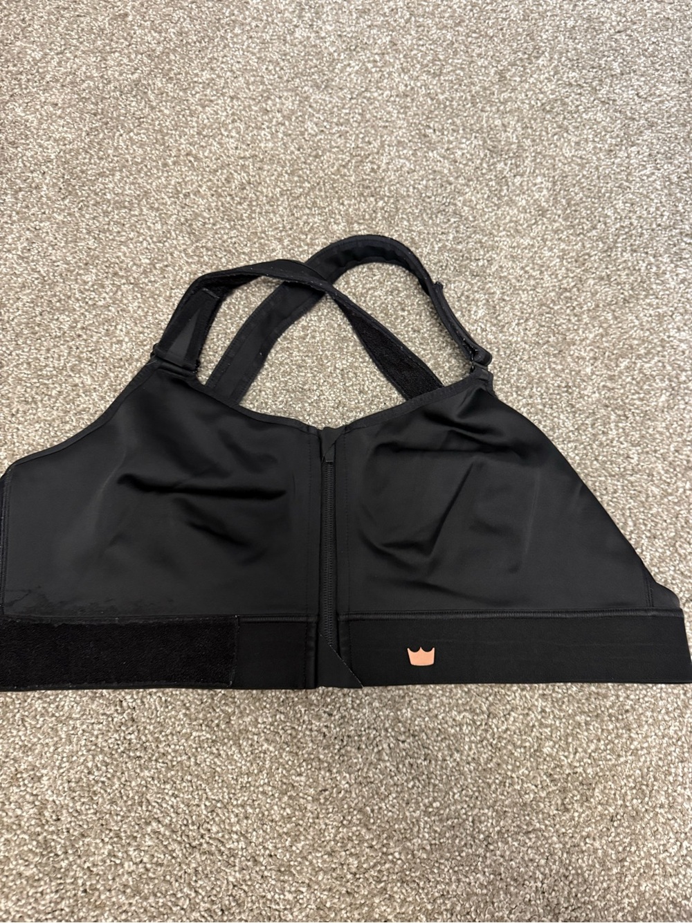 SHEFIT Black Front-Zip Crossback Sports Bra
